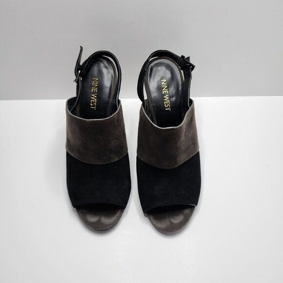 Nine West Suede Peep Toe Heel | Size 7.5 Black Gray Slingback | 4" Heel - Picture 3 of 7